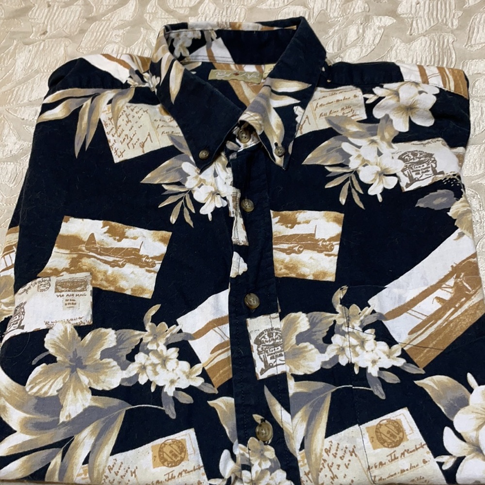 Royal Palm Men’s XL (46/48) Short Sleeve Cotton Black Tan Hawaiian Print Shirt - Picture 9 of 11